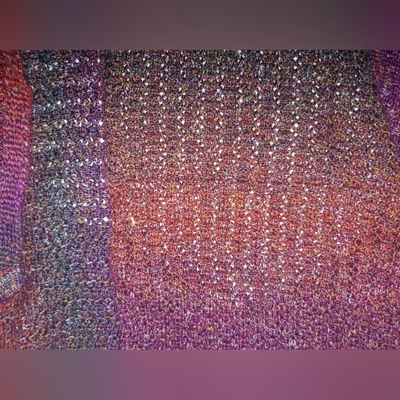 Asymmetrical Sweater, 3/4 sleeves, reddish orange, purple, green , 1X - Picture 11 of 11